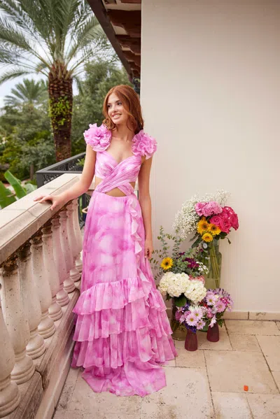 Ava Presley 40117 Long Formal A Line Ruffle Tiered Prom Dress In Pink