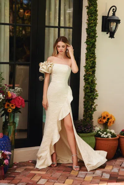 Ava Presley 40146 Long Ruffle Formal Slit Prom Dress In Yellow