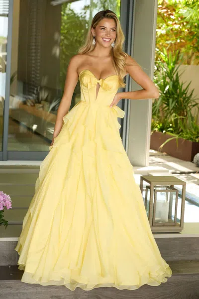 Ava Presley 42209 Formal Long Ruffle Corset A Line Prom Dress In Yellow