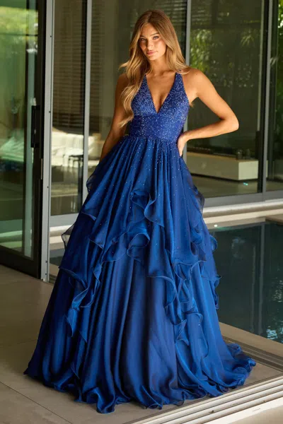 Ava Presley 42238 Long Formal Beaded Ball Gown Prom Dress In Blue
