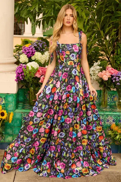 Ava Presley 42266 Floral Print Long Formal A Line Ball Gown Prom Dress In Multi
