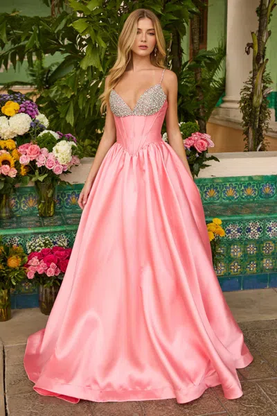 Ava Presley 42311 Beaded Long Formal Corset Ball Gown Prom Dress In Pink