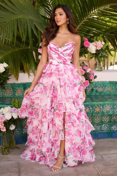 Ava Presley 42332 Formal Ruffle High Low Prom Dress In Pink
