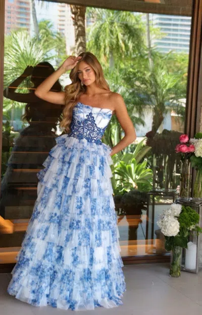 Ava Presley 47106 Prom Long Fitted Formal Ruffle Dress In Multi