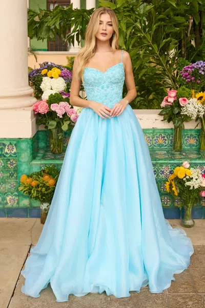 Ava Presley 47242 Beaded Long Formal Lace Applique Ball Gown Prom Dress In Blue