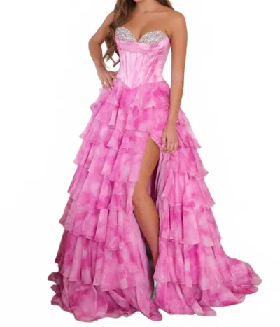 Ava Presley Bask Waist Floral Ballgown In Pink/white