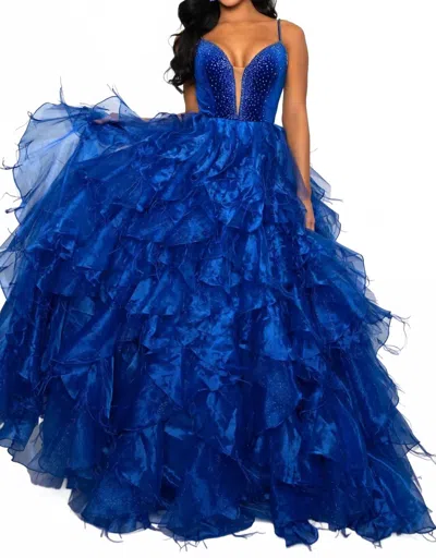 Ava Presley Beaded Bodice Ruffled Tulle Ball Gown In Royal In Multi