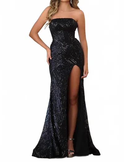 Ava Presley Beaded Sequin Strapless Evening Dress In Black In Multi