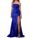 Ava Presley Beaded Sequin Strapless Evening Dress In Royal In Blue