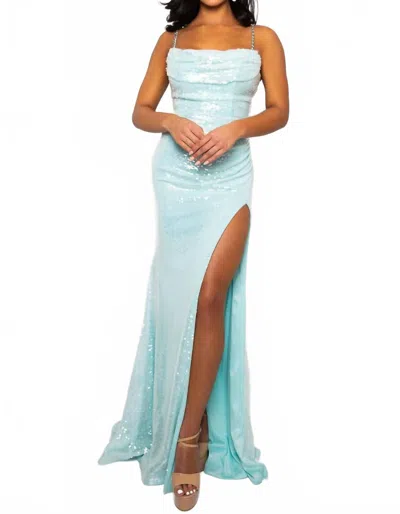 Ava Presley Cowl Neck Prom Dress In Aqua