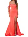 Ava Presley Elegant Gown With Beaded Shoulder In Neon Coral In Orange