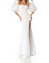 Ava Presley Fitted Evening Gown With Feather Detailing In Off White In White