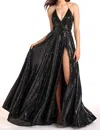 Ava Presley Halter Neck A-line Sequin Gown In Black In Black