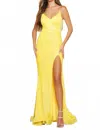 Ava Presley Lace-up Back Sequin Fitted Gown In Iridescent Yellow In Multi