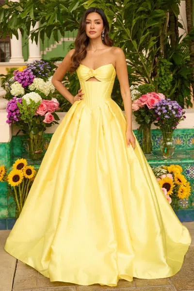 Ava Presley 47223 Long Formal Fitted Corset Ball Gown Prom Dress In Yellow
