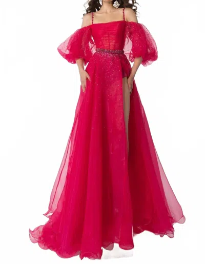 Ava Presley Off-the-shoulder Gown In Fuchsia In Pink