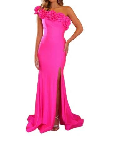 Ava Presley One Shoulder Floral Dress In Fuchsia In Pink