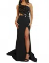 Ava Presley One Shoulder Gown With Slit In Black In Black