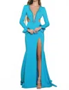 Ava Presley Plunging Neckline Side-cuts Mermaid Gown In Turquoise In Blue