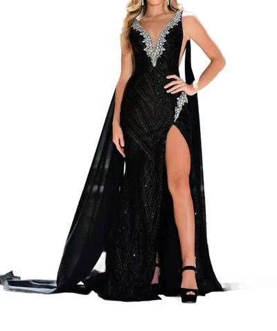 Ava Presley Plunging V-neckline Prom Dress In Black
