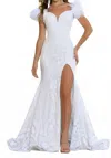 Ava Presley Sequin Gown With Feather Details In Off White In White