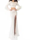 Ava Presley Sequin Set With Feathered Sleeves In Off White In White