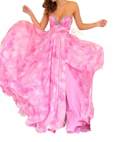 Ava Presley Strapless Chiffon A-line Prom Dress In Pink