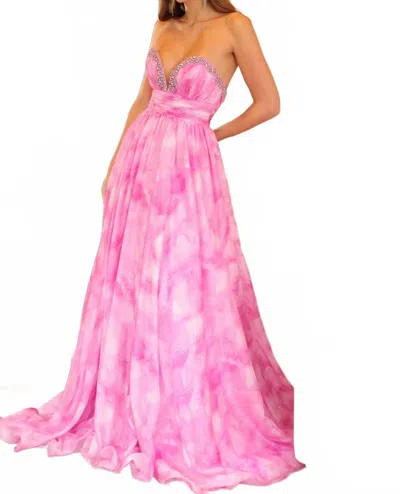 Ava Presley Strapless Chiffon A-line Prom Dress In Pink