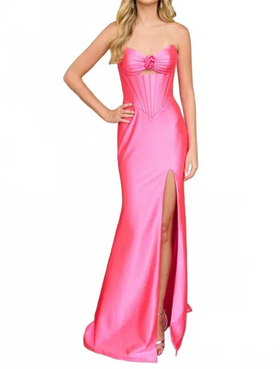 Ava Presley Strapless Corset Prom Dress In Pink
