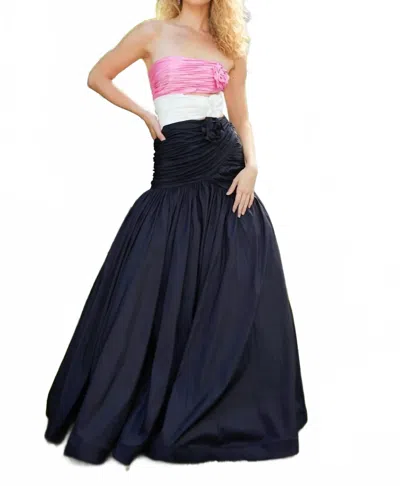 Ava Presley Strapless Cut-out Floral Ballgown Prom Dress In Pink/white/black In Multi
