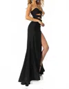 Ava Presley Strapless Gown With Rosette Cutouts In Black In Black