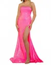 Ava Presley Strapless Iridescent Sequin Gown In Iridescent Neon Pink In Pink