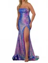 Ava Presley Strapless Iridescent Sequin Gown In Iridescent Purple In Purple