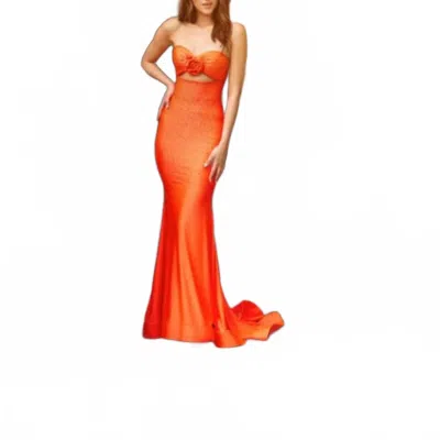 Ava Presley Strapless Jersey Dress With Hot Fix And Cutout Bust In Tangerine In Orange