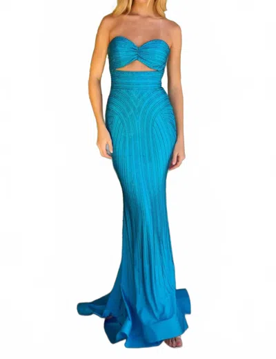 Ava Presley Strapless Jersey Prom Dress With Hot Fix Bead Detail In Turquoise In Blue