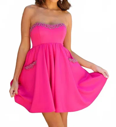 Ava Presley Strapless Mini Pockets Dress In Fuchsia In Pink