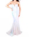Ava Presley Strapless Sweetheart Sequin Gown In Iridescent White In Multi