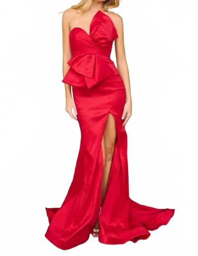 Ava Presley Taffeta Strapless Gown With Bow Bodice In Red