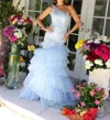 Ava Presley Tiered Tulle Ruffles Prom Gown In Light Blue In Blue