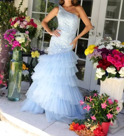 Ava Presley Tiered Tulle Ruffles Prom Gown In Light Blue