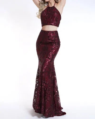 Ava Presley Two-piece Prom Dress In Marsala In Multi