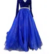 Ava Presley Velvet Sequin Long Sleeved Ball Gown In Royal In Blue