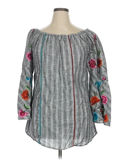 Pre-owned Avani Del Amour 3/4 Sleeve Blouse In Gray