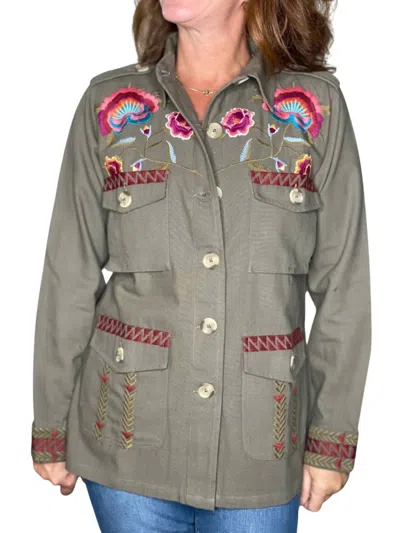 Avani Del Amour Embroidered Shirt Jacket In Khaki In Green