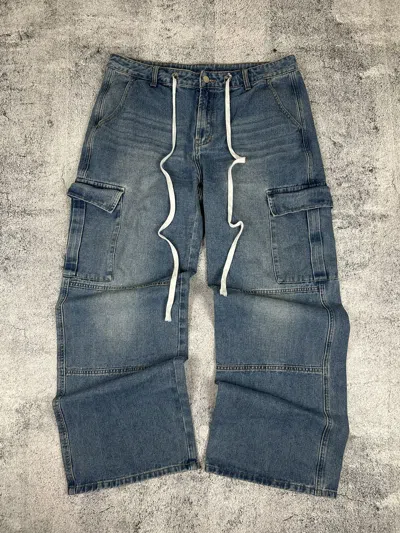 Pre-owned Avant Garde Cargo Multi Pocket Wide Rap Y2k Jeans In Blue
