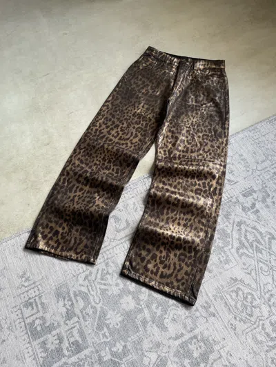 Pre-owned Avant Garde Hysteric Leopard Print Waxed Baggy Wide Denim Pants Jeans