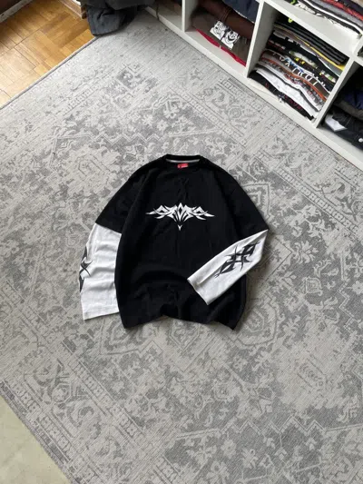 Pre-owned Avant Garde Tribal Long Sleeve Shirt Big Logo Boxy In Black