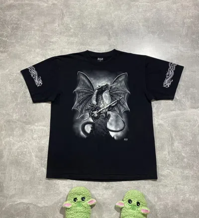 Pre-owned Avant Garde Vintage 90's Dragon Neon Logo Gothic T-shirt Street Style In Black