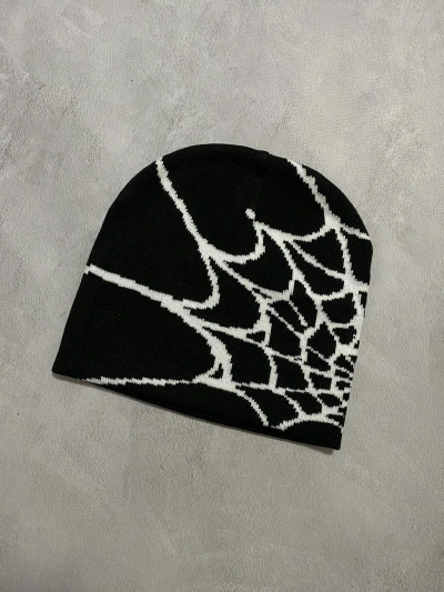 Pre-owned Avant Garde Vintage 90's Y2k Beanie Hat Spider Man Punk Japanese Style In Black White
