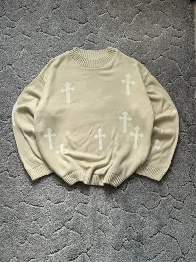 Pre-owned Avant Garde Vintage Crazy Oversized Y2k Knitted Sweatshirt Cross X In Sand